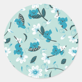 コアラよくはしゃぐ柄かわいい動物と自然アート ラウンドシール