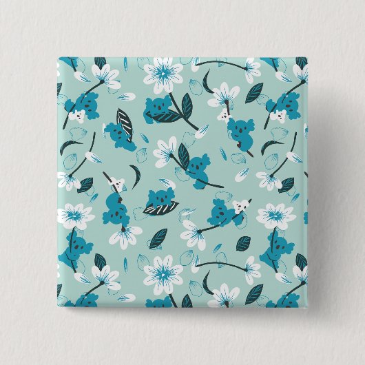 コアラよくはしゃぐ柄かわいい動物と自然アート 缶バッジ (正面)