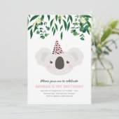 コアラウィズピンクパーティーハット誕生日招待状 招待状 (スタンド正面)