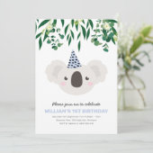 コアラウィズブルーパーティーハット誕生日招待状 招待状 (スタンド正面)