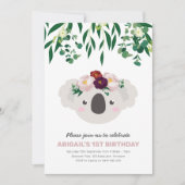 コアラウィングフラワークラウン誕生日招待状 招待状 (正面)