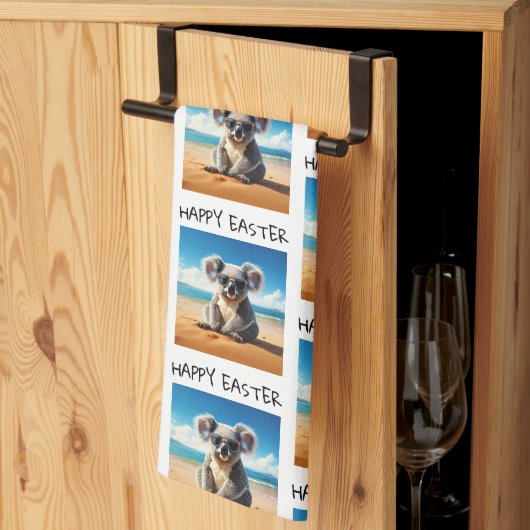 コアラオンザサンディビーチハッピーイースター キッチンタオル (三つ折り)