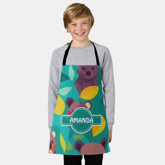 コアラカラフルモザイクパーソナライズされたパターン エプロン (着用した状態)