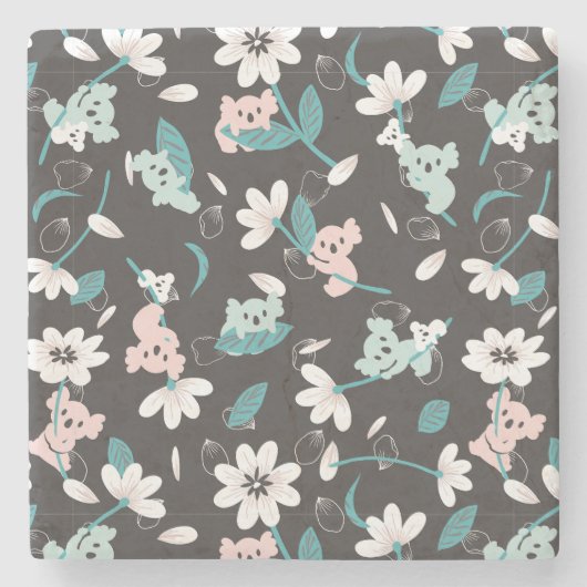 コアラカラフル柄かわいい動物とフローラ ストーンコースター (正面)