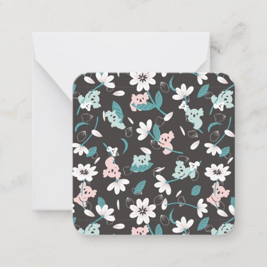 コアラカラフル柄かわいい動物とフローラ ノートカード (正面)