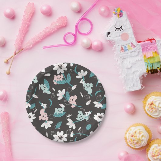 コアラカラフル柄かわいい動物とフローラ ペーパープレート (パーティー)