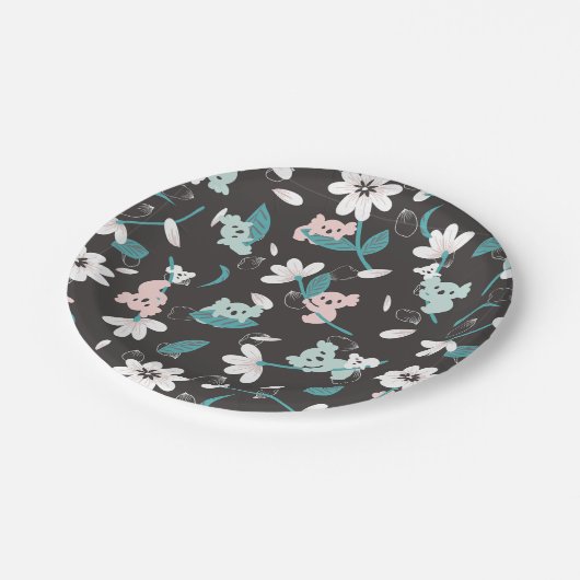 コアラカラフル柄かわいい動物とフローラ ペーパープレート (アングル)