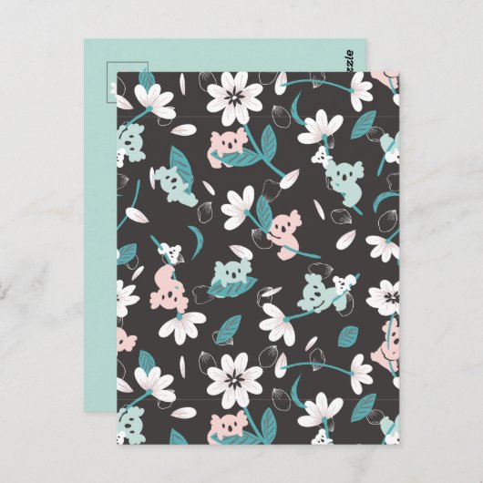 コアラカラフル柄かわいい動物とフローラ ポストカード (正面/裏面)