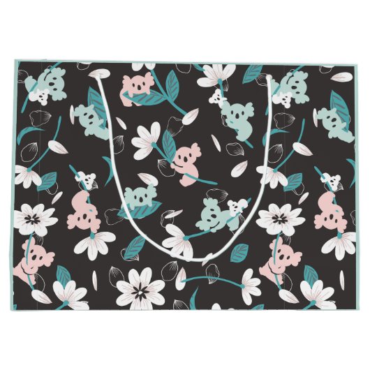 コアラカラフル柄かわいい動物とフローラ ラージペーパーバッグ (裏面)