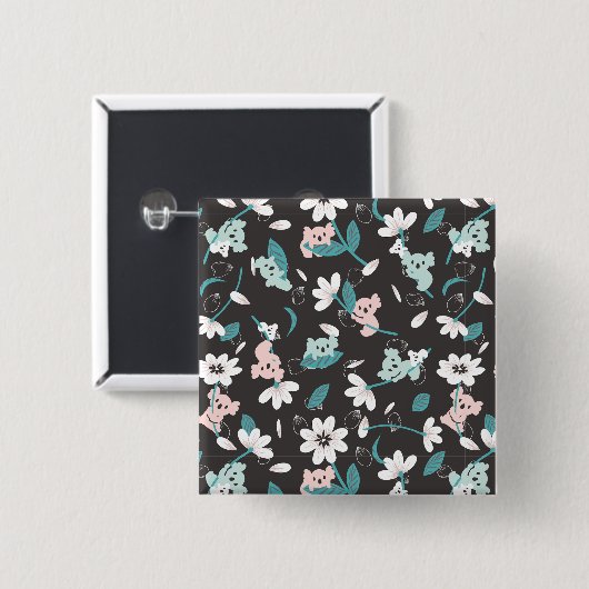 コアラカラフル柄かわいい動物とフローラ 缶バッジ (正面&裏面)