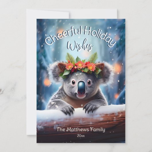 コアラクマ雪の冬の森の陽気なクリスマス シーズンカード (正面)