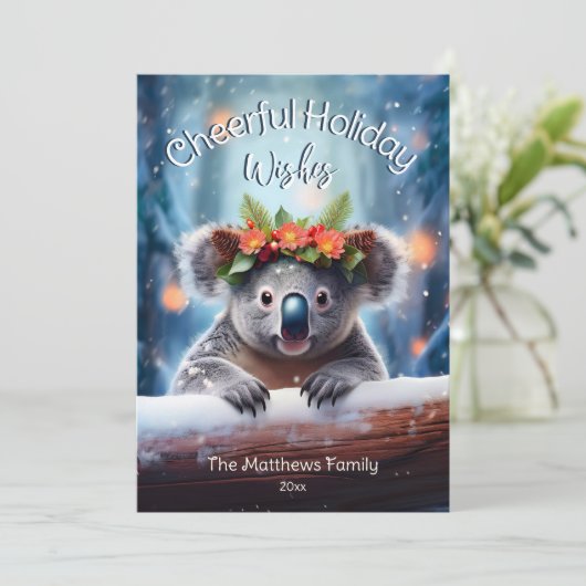 コアラクマ雪の冬の森の陽気なクリスマス シーズンカード (スタンド正面)