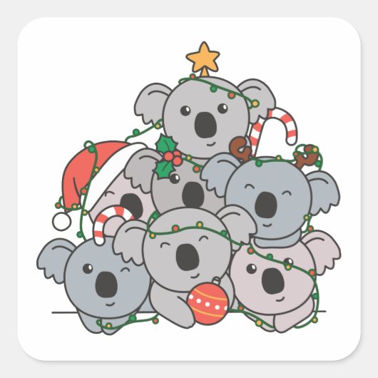 コアラクリスマスツリーおもしろいアニマルクリスマス広場 スクエアシール (正面)
