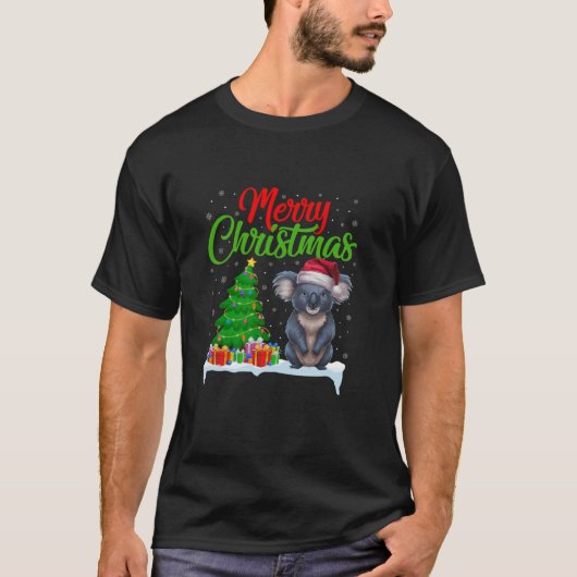 コアラクリスマスツリーライトおもしろいクリスマスコアラ恋人 Tシャツ (正面)