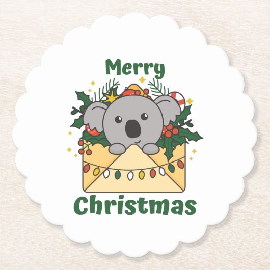 コアラクリスマスレターウィンターアニマルズコアラス ペーパーコースター (正面)