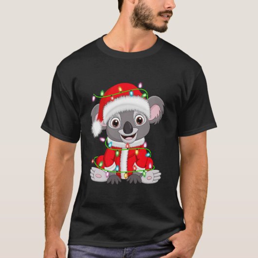 コアラクリスマス照明サンタコスチュームコアラクリスマス Tシャツ (正面)