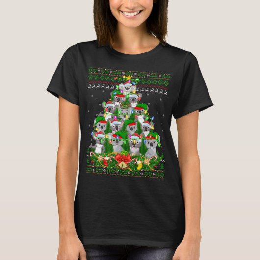コアラクリスマス照明ツリーサンタコアラ醜いクリスマ Tシャツ (正面)