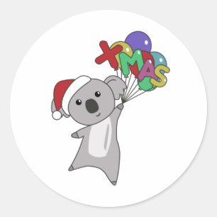 コアラクリスマス雪の冬の動物コアラ ラウンドシール