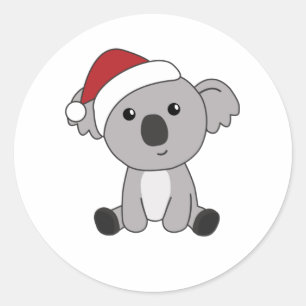 コアラクリスマス雪の冬の動物コアラ ラウンドシール