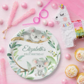 コアラグリーンアンドグレー男女兼用ベビー誕生日 ペーパープレート (パーティー)