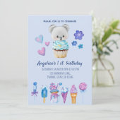 コアラケーキアイスクリームブルーウォーター色1st誕生日 招待状 (スタンド正面)