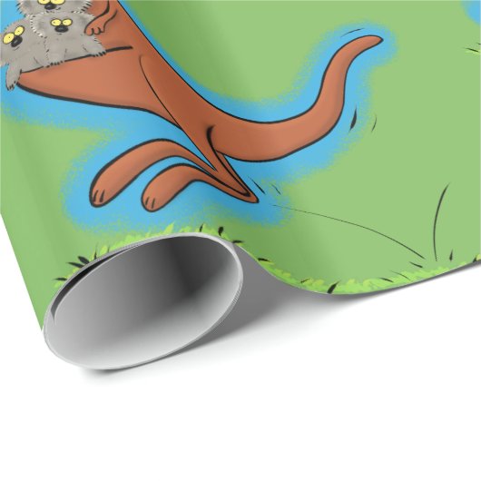 コアラスの漫画の緑のパターンと可愛いカンガルー ラッピングペーパー (ロールコーナー)