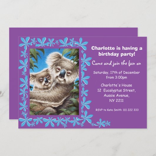 コアラス子供の誕生日パーティの招待状 招待状 (正面/裏面)