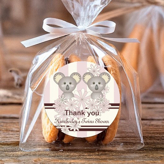 コアラツインガールベビーシャワー/誕生日ありがとう ラウンドシール