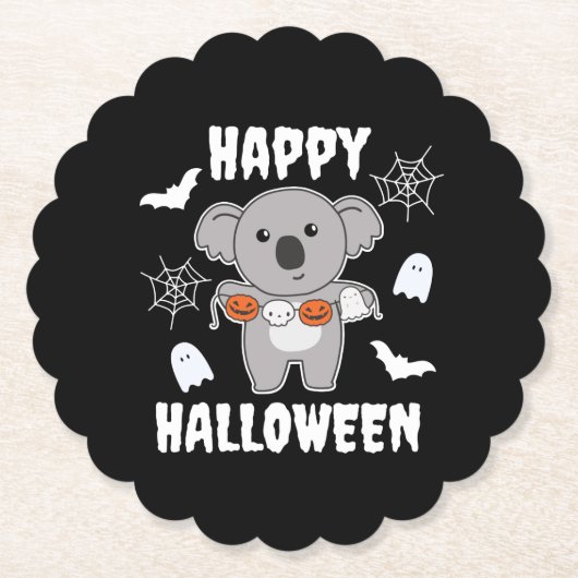 コアラハッピーハローウィンカボチャこうもり衣装 ペーパーコースター (正面)