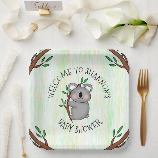 コアラパーソナライズされたベアをテーマにした赤ちゃんシャワー ペーパープレート (ウェディング)