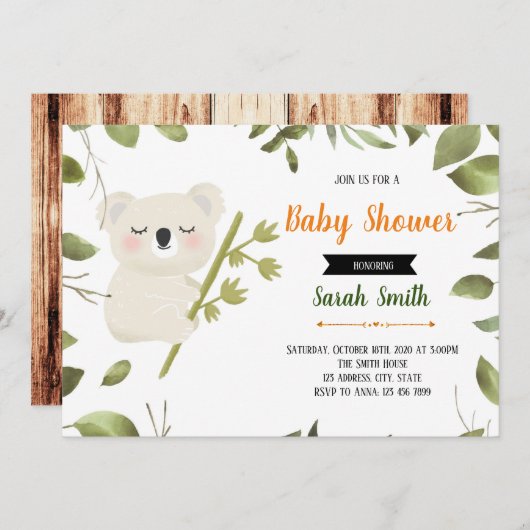 コアラパーティーの招待状 招待状 (正面/裏面)