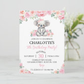 コアラピンクフローラグリーナリーガールバースデーパーティー 招待状 (スタンド正面)