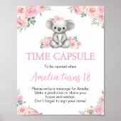 コアラピンクフローラ誕生日パーティータイムカプセルサイン ポスター (正面)