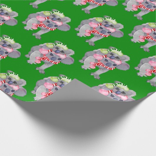 コアラファミリーグリーンクリスマス ラッピングペーパー (角)