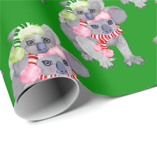 コアラファミリーグリーンクリスマス ラッピングペーパー (ロールコーナー)