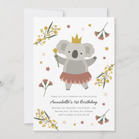 コアラフェアリープリンセス誕生日招待状 招待状 (正面)