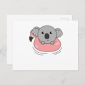 コアラフラミンゴが夏のリングや輪を泳ぐ ポストカード (正面/裏面)