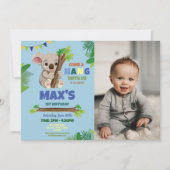 コアラブルーパーティー誕生日かわいい写真 招待状 (正面)