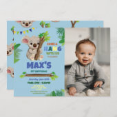 コアラブルーパーティー誕生日かわいい写真 招待状 (正面/裏面)