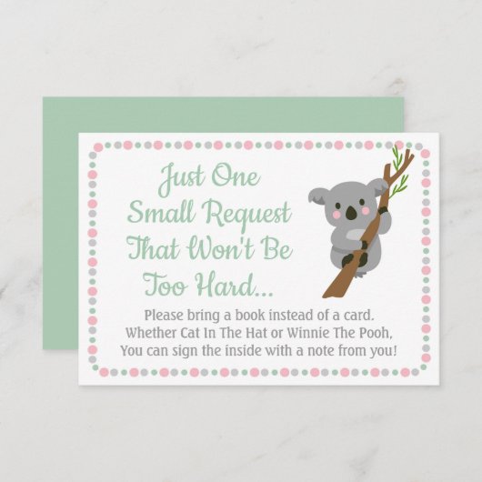 コアラベアの赤ちゃんシャワーにおすすめの本を持ってきてください カード ピンク 女の子 (正面/裏面)