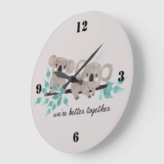 コアラベアウォーターカラーアートウォールクロック ラージ壁時計 (傾斜)