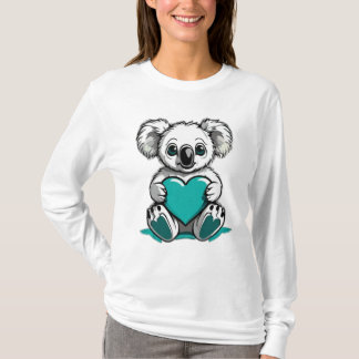 コアラベアハグティール(緑がかった色)ハート Tシャツ