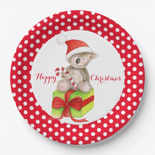 コアラベアハッピークリスマスパーティー紙プレート ペーパープレート (正面)