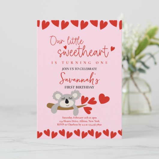 コアラベアバレンタインズデイスウィートアート誕生日 招待状 (スタンド正面)