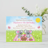 コアラベアーズピクニックピンクギンガム誕生日 招待状 (スタンド正面)