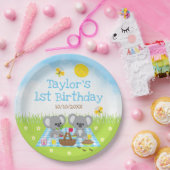 コアラベアーズピクニックブルージンガム誕生日パーティー ペーパープレート (パーティー)