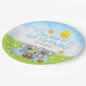 コアラベアーズピクニックブルージンガム誕生日パーティー ペーパープレート (アングル)