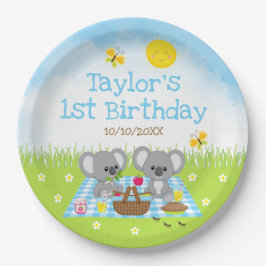 コアラベアーズピクニックブルージンガム誕生日パーティー ペーパープレート