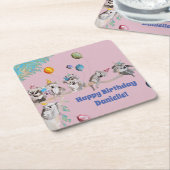 コアラベアーズ誕生日パーティー動物ガールズピンク スクエアペーパーコースター (アングル)