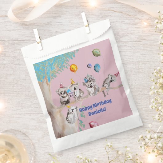 コアラベアーズ誕生日パーティー動物ガールズピンク フェイバーバッグ (クリップ留めされた状態)